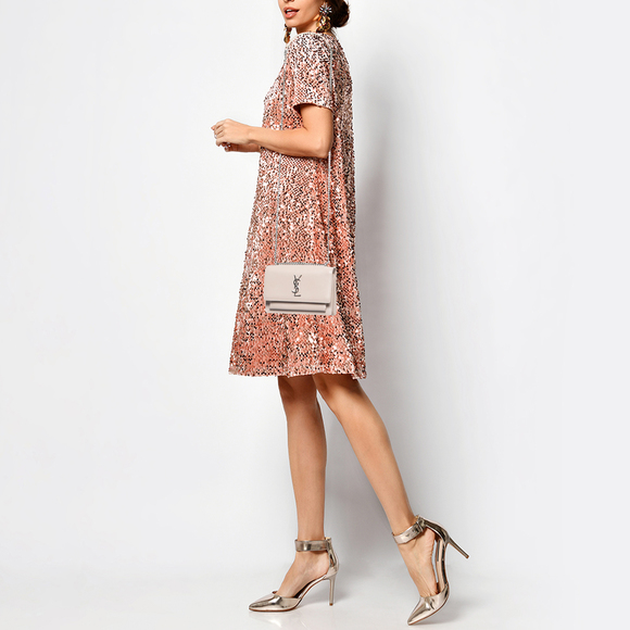 Saint Laurent Light Pink Leather Sunset Wallet On Chain - Picture 2 of 8